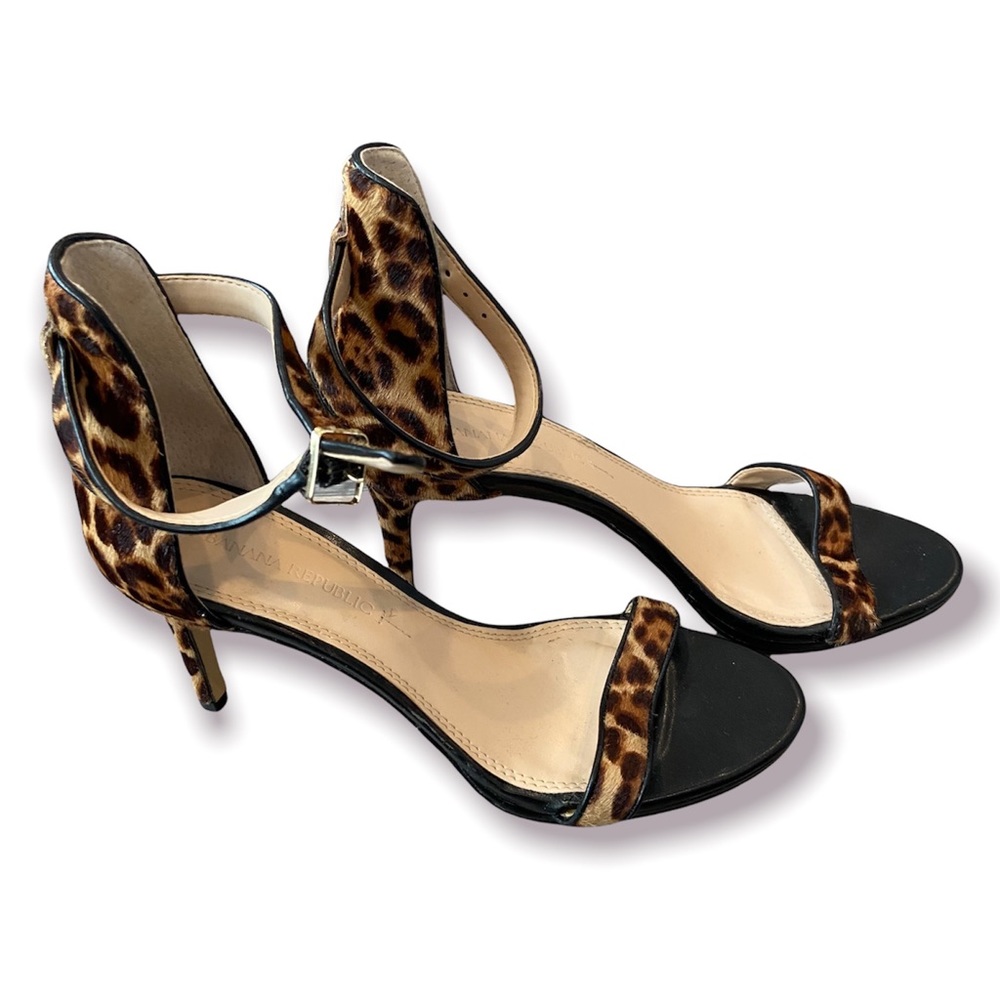 Banana Republic Calf Hair Leather Leopard Print Strappy Sandals